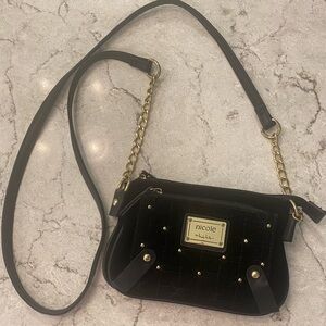 NICOLE MILLER Black Velvet Cross Body Purse Gold Chain
